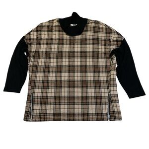 3. Cleo Petites Plaid Tunic Sweater Mock Neck Black Ribbed Knit Sides L/G